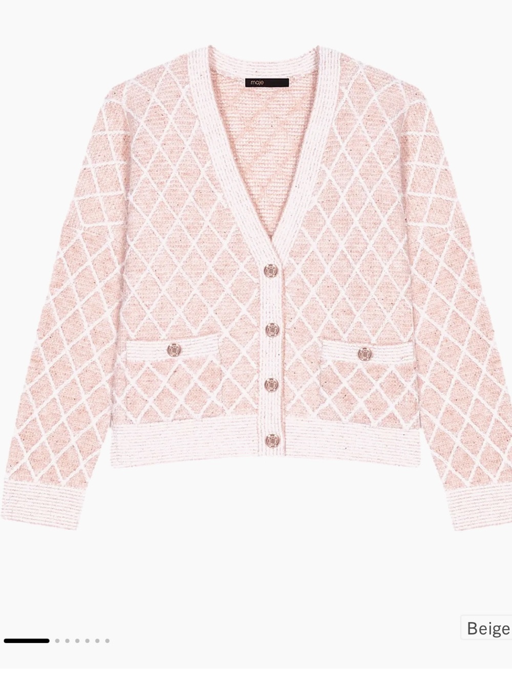 Maje Pink-Beige Diamond Knit V-Neck Cardigan